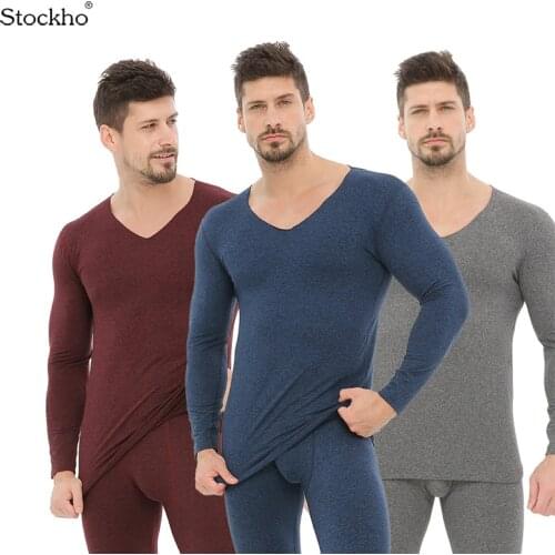 Mens Spring Autumn Long Underwear Set Fashionable Thermal Underwear Stretch Long-Sleeved Tops Trousers Set Mens Home Service