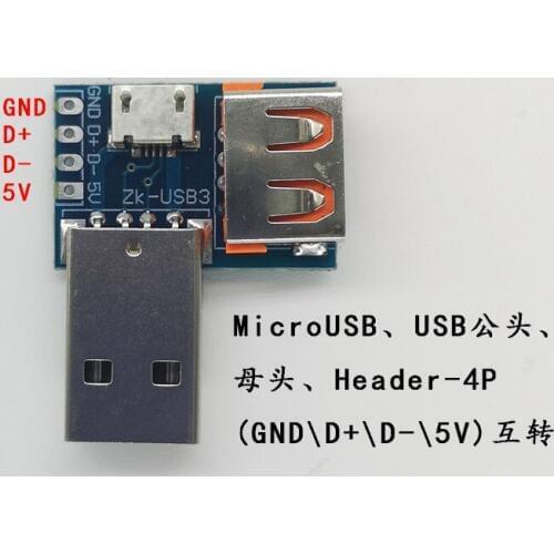 10pcs USB Conversion Card USB Male to Female Head microUSB to header 4P 2.54mm DIP USB3 GND/D+/D-/5V) Adapter Plate