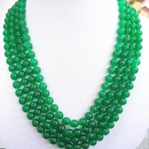 Beautiful 8mm natural stone green chalcedony jades round beads necklace semi-precious stone diy women high grade gift 100"BV403