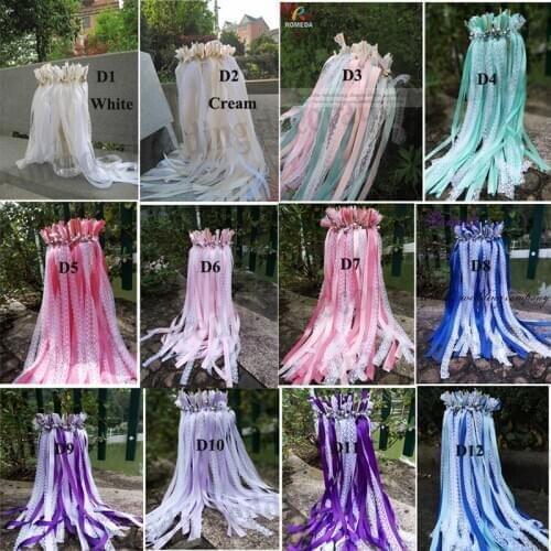 Hot selling 50pcs/lot cream lace wedding ribbon stick wands for wedding decoration