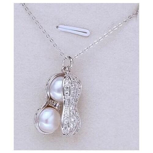 Fashion 9-10mm Natural White Freshwater Pearl Sterling Silver Peanut Pendant Necklace