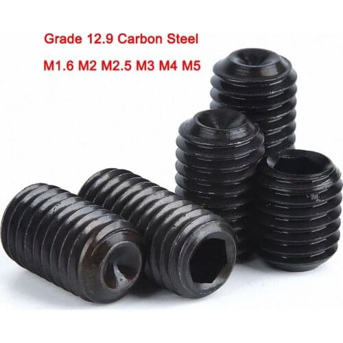 Grade 12.9 Carbon Steel Metric Inner Hexagon Socket Set Screw Thread Cup Point Grub Screws Bolts M1.6 M2 M2.5 M3 M4 M5