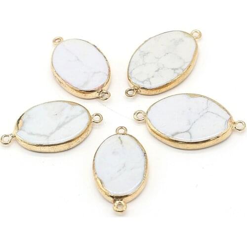 Natural Howlite Stone Pendant Connectors Egg Shape White Turquoise Stone Link Charms For Jewelry Making Necklace Bracelet Gift