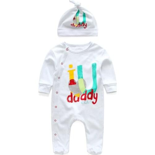 New 2019 Winter spring childrens baby clothes I Love Mam Dad cotton long-sleeved newborn baby boys girl Jumpsuit Romper and hat