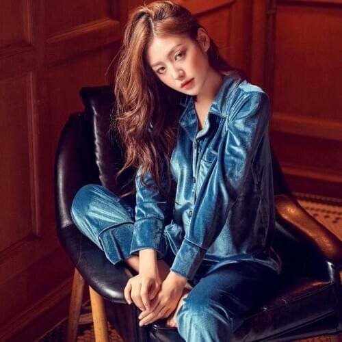 ZITY 2pcs /Lot Autumn Winter Women Pajamas Sets Satin Velvet Sexy Warm Homewear Pijama Pyjamas Suit For Women