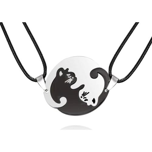 Animal Pendant Black White Cat Stitching Necklace Simple Friendship Gift Heart Shape Gold White Cat Cute Couple Jewelry Necklace