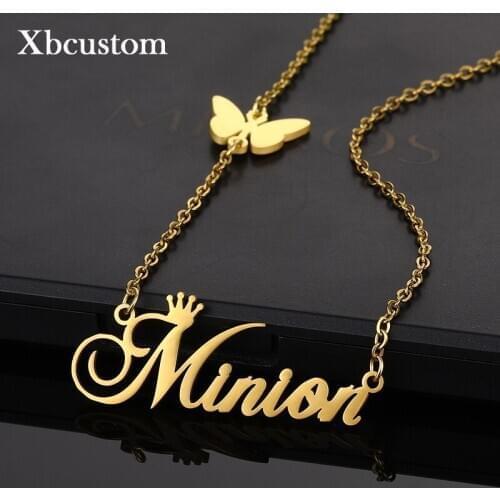 Personalized Customized Necklace Butterfly Pendant Stainless Steel Crown Chain Nameplate Necklaces Choker Jewelry for Women