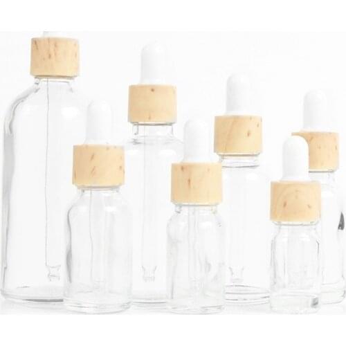 5-100ML Dropper Tubes Transparent Glass Aromatherapy Liquid for Essential Massage Oil Pipette Refillable Bottles Wood Grain Lid