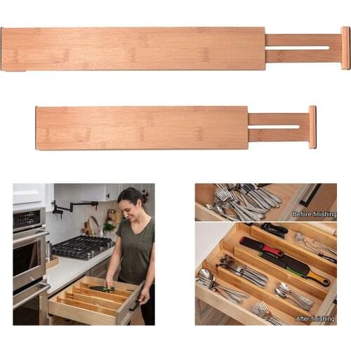 Expandable Bamboo Drawer Dividers Adjustable Utensil Organizer Separators for Kitchen Bedroom Bathroom Office