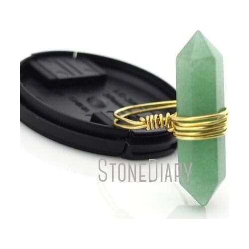 RM13028 10Pcs Wholesale Winding Gold Plating Faceted Double Terminated Point Ring Aventurine Jades Ring Outlet 6-8