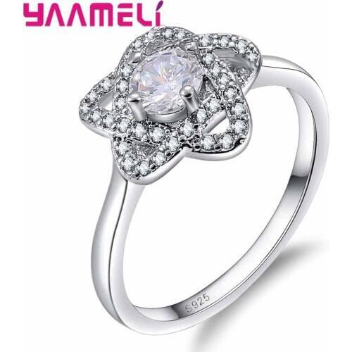Luxury Geometric Paved Micro Shining Cubic Zirconia Ring 925 Sterling Silver Jewelry for Women Christmas Party Gift