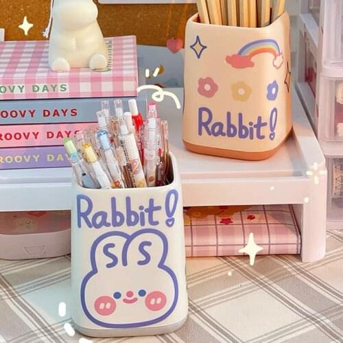 Cute Cartoon Plastic Student Office Appliances Creative Color Pen Holder Desktop Storage Stationery Box Cosmetic Brush Bucket