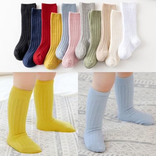 Spring Baby Boys Girls Socks Solid Color Knitted Knee High Long Socks for Babies Bootes Socks Children Leg Warmers Socks Meias