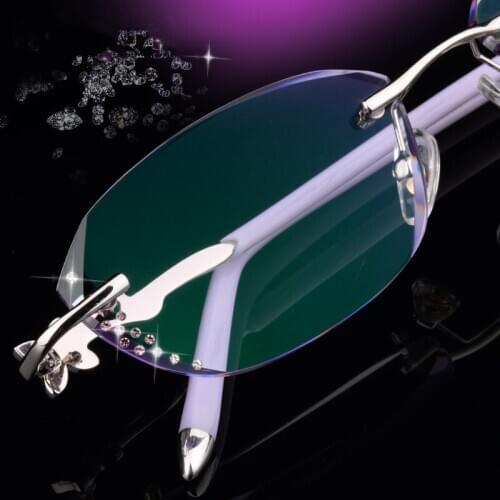 Female models diamond cutting reading glasses rimless glasses, custom prescription ultralight finished spectacle lenses 44