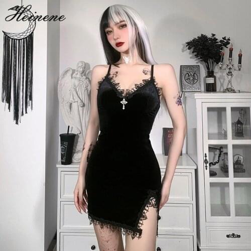 Heinene Gothic Summer Party Lace Sexy Bodycon Skinny Mini Dress Off Shoulder Harajuku Streetwear Backless Party Club Patchwork