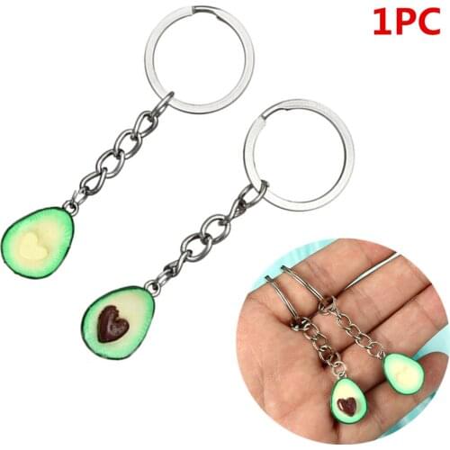 1Pc Fruit Avocado Heart-shaped Keychain Keyring Ring Couple SimulationBag Chain 3D Printed Soft Pottery Keychain Jewelry Gift