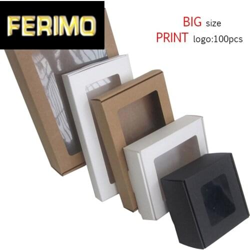 10pcs Black Kraft Large Gift Box Packaging White Craft Paper Box window Party Wedding Cardboard Box Cajas De Carton Box Packing