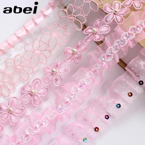 10yards/lot Pink Lace Trims Combination Baby Favor Shower Ribbon Decoration Girl Wedding Dress Scrapbook Craft DIY Patchwork