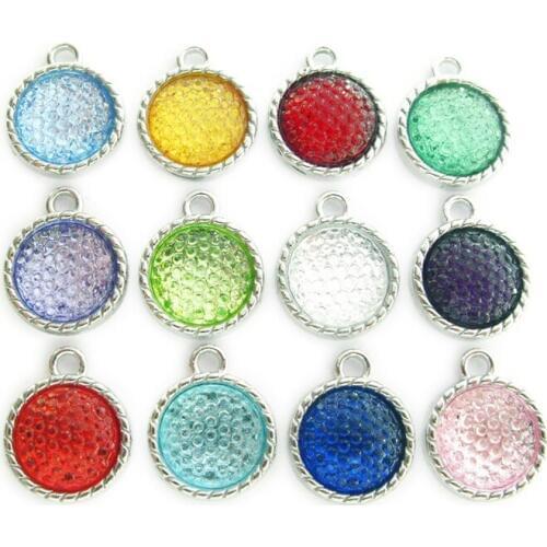 12pcs/lot Birthday Stone Pendant 12 Month Color Charms DIY Accessories For Handmade Women Jewelry Necklace Bracelets