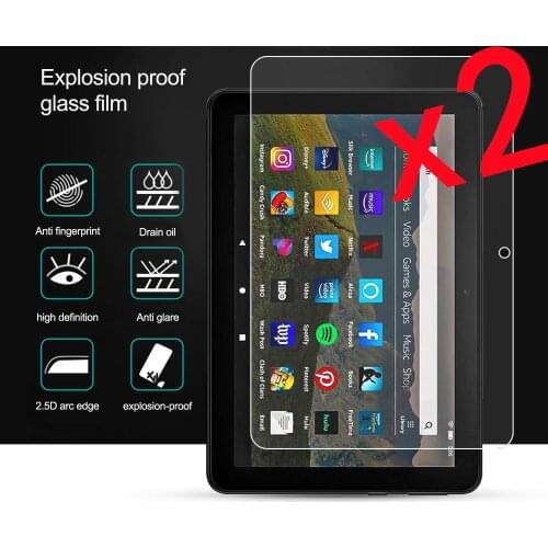2Pcs Tablet Tempered Glass Screen Protector Cover for Amazon Fire HD 8 Kids 10th Gen 2020 HD Full Coverage Protective Film