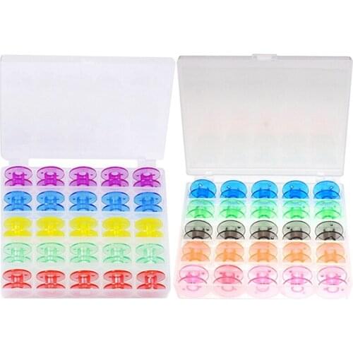 25pcs Universal Empty Bobbins Plastic Multi-color Spools Bobbins Spool for Sewing Machine Sewing Accessories with Storage Box