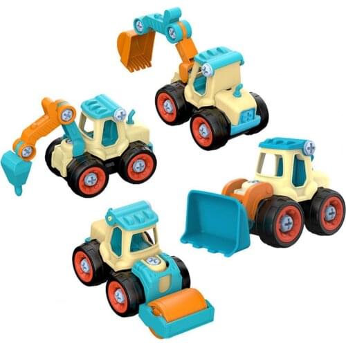 4Pcs/Set Children Detachable Assembly Engineering Vehicle DIY Toys Assembly Disassembly Simulation Sliding Excavator Model