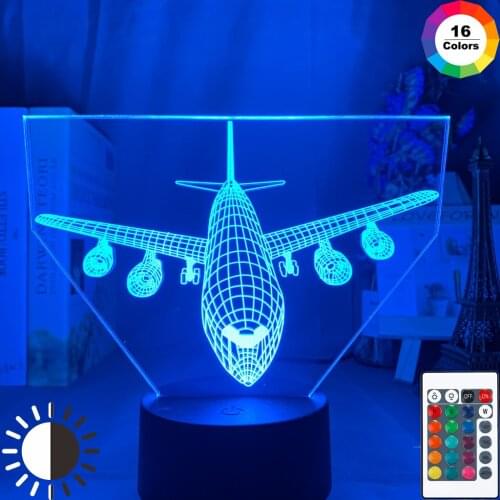 Acrylic 3d Illusion Led Night Light Airplane Model Nightlight Gift for Kids Child Bedroom Decoration Colorful 3d Lamp Bedside