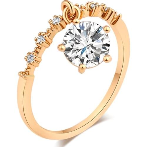 Glittering Round Clear CZ Anel Female Ring Women Wedding Engagement Fashion Luxury Desgin Sterling gold Jewelry Wholesale