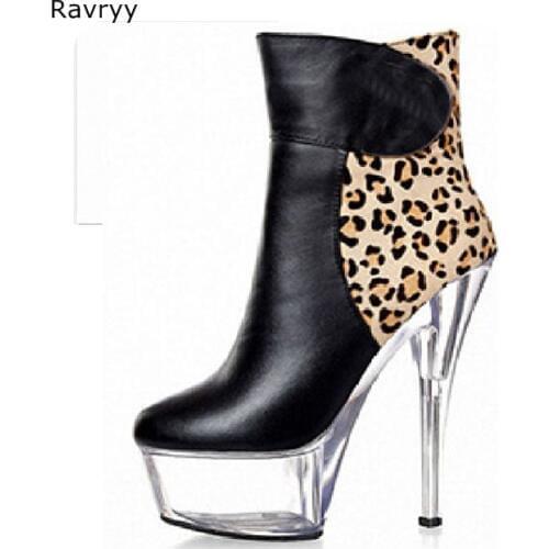 Autumn Winter Fashion Black Woman ankle boots Pole dance Model Show Fun Club Party Female Shoes PVC Platform Heel short boots