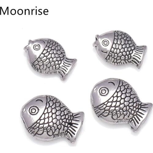 20Pcs Antique Silver Fish Spacer Beads 12x9mm Tibetan Metal Carved Animal Charm Beads for Jewelry Making Hole:1mm