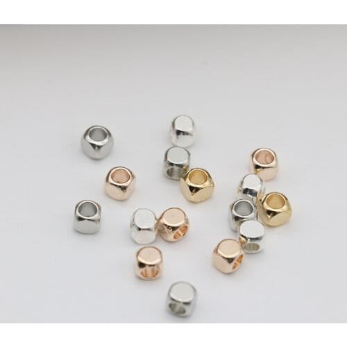 Mibrow 100pcs/lot 3*3mm/4*4mm Brass Square Copper Loose Spacer Beads Fit Bracelet Necklace for DIY Jewelry Making Findings