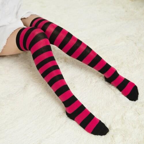 CUHAKCI High Striped Cotton Socks Cute Stripe Printed Sock Women Over Knee Long ThighPlus Size Overknee Socks Girls