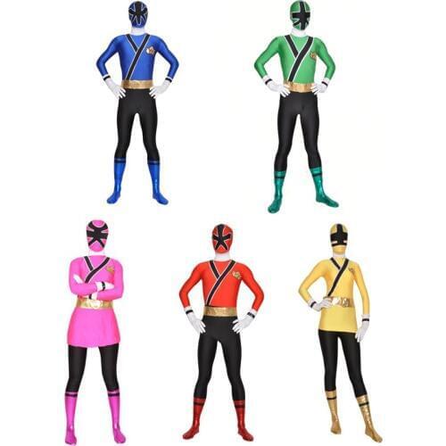 Children Power Costume Lycra Spandex Samurai Rangers Cosplay Halloween Red/Pink/Blue/Green/Yellow Ranger Suit