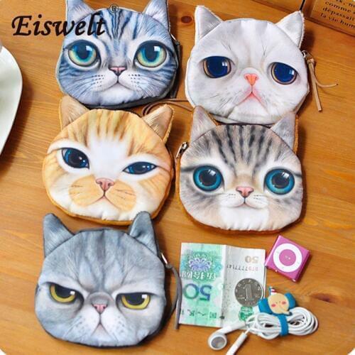 Dropshipping 3D Girl Wallet Bag Ladies Face Zipper Mini Cat Coin Purse Childrens Purse Plush Bolsa De Moeda Coin Pouch Monedero