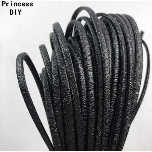 5M/Lot Jewelry Making Findings Black 5mm Cord Leather Flat Lined PU Rope Strip DIY Bracelet Necklace Choker Hair Craft Material
