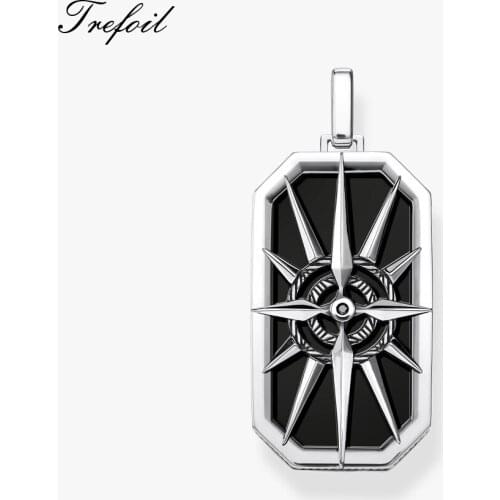 Pendant Compass Star 925 Sterling Silver Black Onyx fit Necklace 2021 New Fine Jewelry Europe Bijoux Dog Tag Gift For Woman Men
