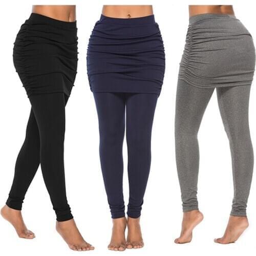 High Waist Leggings 2020 Running Pants WomenWrap Hip Side Pleated Skirt Fake Two Pieces Sexy Skirted Leggings Yoga Pants