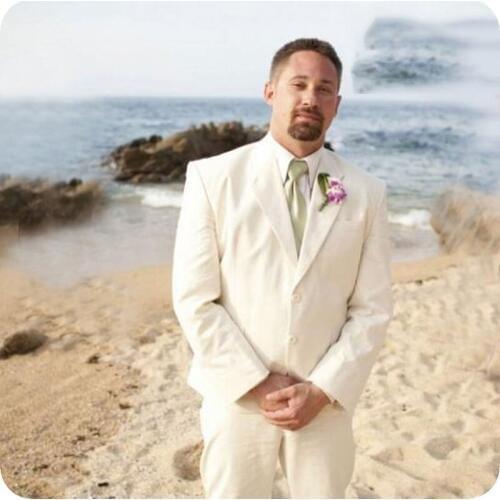 Linen Beach Wedding Men Suits Slim Fit Groom Wear Tuxedos 2 Pieces (Jacket+Pants) Bridegroom Suits Blazer Costume Homme Best Man
