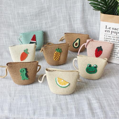 Handmade Woven Baby Girls Mini Coin Purse Lovely Childrens Straw Mini Crossbody Bag Cute Kids Princess Accessories Shoulder Bag