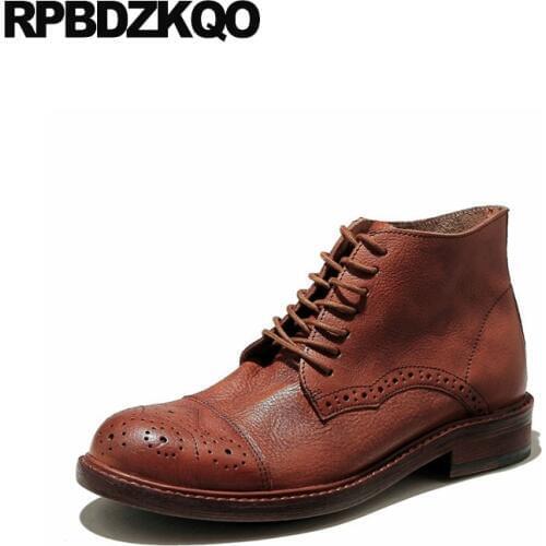 Party oxford wingtip Mens shoes business ankle european boots dress handmade genuine leather formal brogue full grain brown