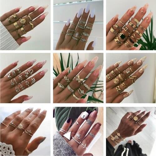 Vintage Fashion Rings Set for Women Girls Trendy Boho Midi Knuckle Ring Set Geometric Finger Rings Bohemian Metal Punk Jewelry