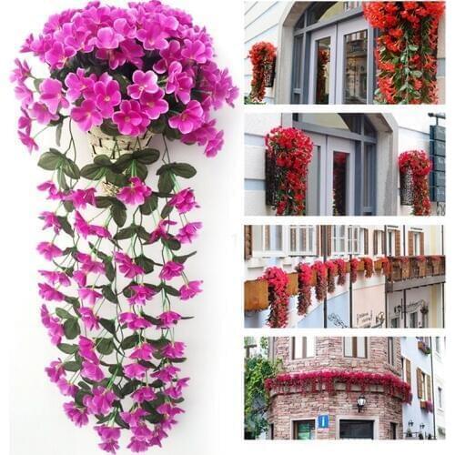 Wall Hanging Basket Flower Violet Artificial Flower Party Decoration Simulation Valentines Day Wedding Orchid fake Flower