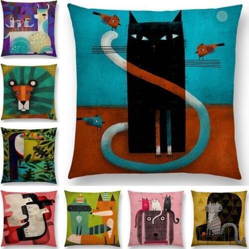 Abstract Fantasy Animals Painting Cushion Cover Alpaca Lion Toucan Fox Bird Cat Dog Horse Rabbit Camel Sofa Pillow Case