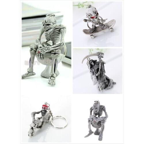 Novelty Skull Keychain Men Vintage Silver Rubber Devil Death Monster Pirate Trinket Motor Car Key Chain Ring Llaveros Gift