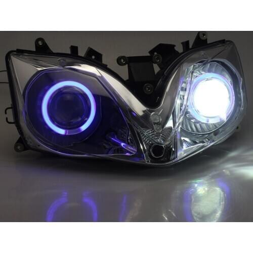 Motorcycle Headlight Assembly HID Projector Head Lamp For Honda CBR 600 CBR600 F4i 01-07 w/ Blue Angel Eyes LED DRL Headlamp