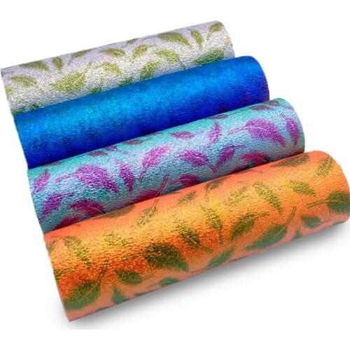 135x30cm Feather Pattern Printed Iridescent PU Bronzing Vinyl Printed Leather Fabric Sheet for Shoe/Bag/Earring/DIY Accessories