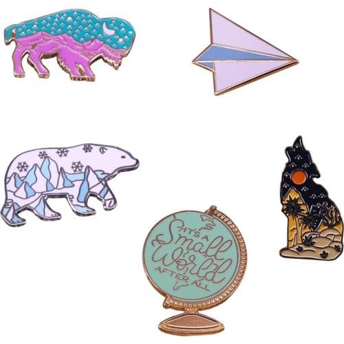 Travel theme brooch plane nature globe badge explorer flair art addition