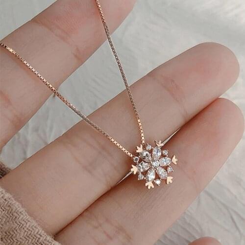 Christmas New Year Gift Jewelry for Women Girls Popular Snowflake Shining Austrian Crystal Stones Handmade Pendant Necklaces