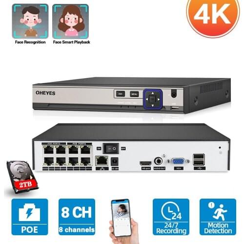 4K 8CH POE NVR ONVIF H.265 Face detection CCTV Network Video Surveillance Recorder for IP Camera 5MP 16CH XMEYE NVR Recorder 8MP