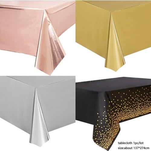 137*274cm Rose Gold Tablecloth Gold/silver Dot table cover for adult Happy Birthday Party Supplies Wedding decorations